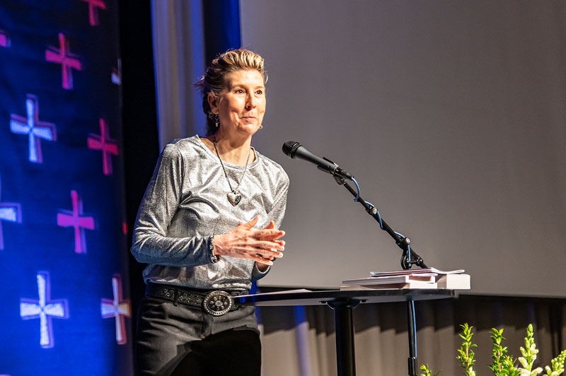 Misty Cedrun addressing Christian Law Enforcement Fellowship